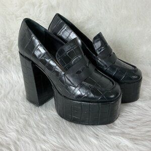 Schutz Viola Croc Embossed Leather Platform Loafers 8.5B